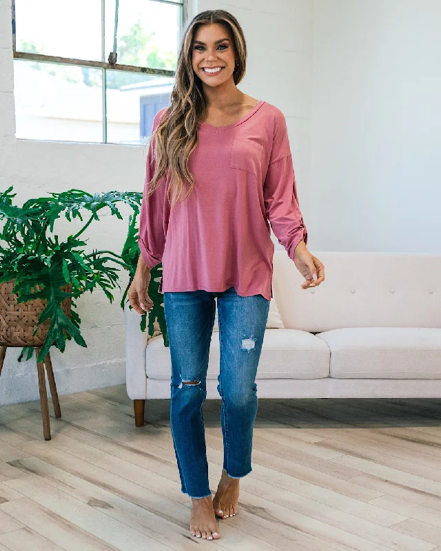 Bexley Mauve Boyfriend 3/4 Sleeve Top