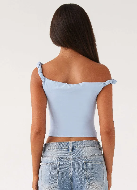 Solace Soul Twist Shoulder Top - Baby Blue