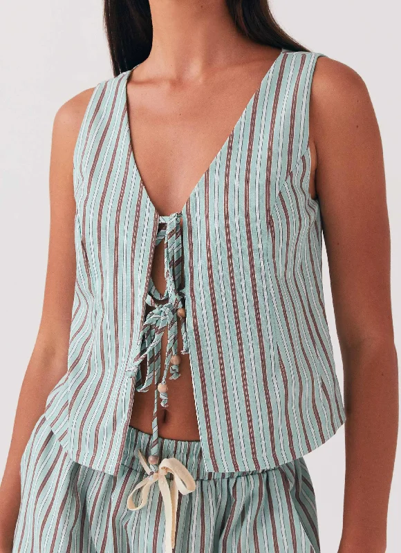 Tina Linen Vest Top - Coastal Stripe