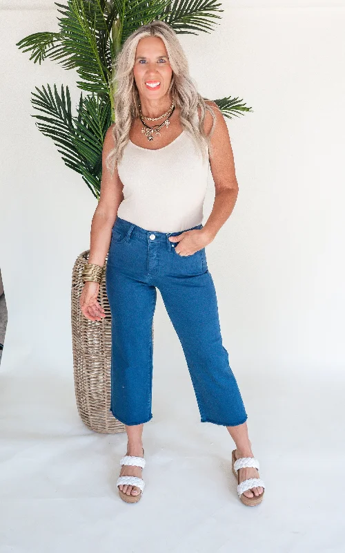 Blue Slate RFM Crop Chloe Tummy Support Wide Leg Denim Jeans