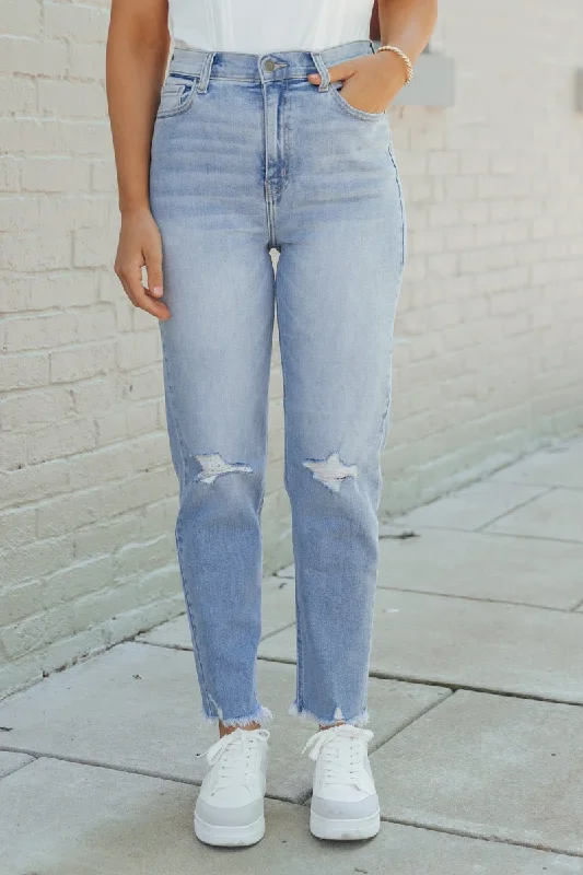 Light Wash Distressed Mom Jeans