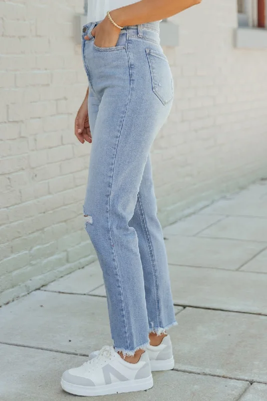 Light Wash Distressed Mom Jeans