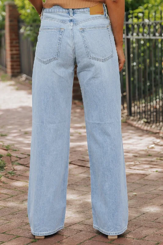 Medium Light Wash Distressed Wide Leg Jeans - FINAL SALE