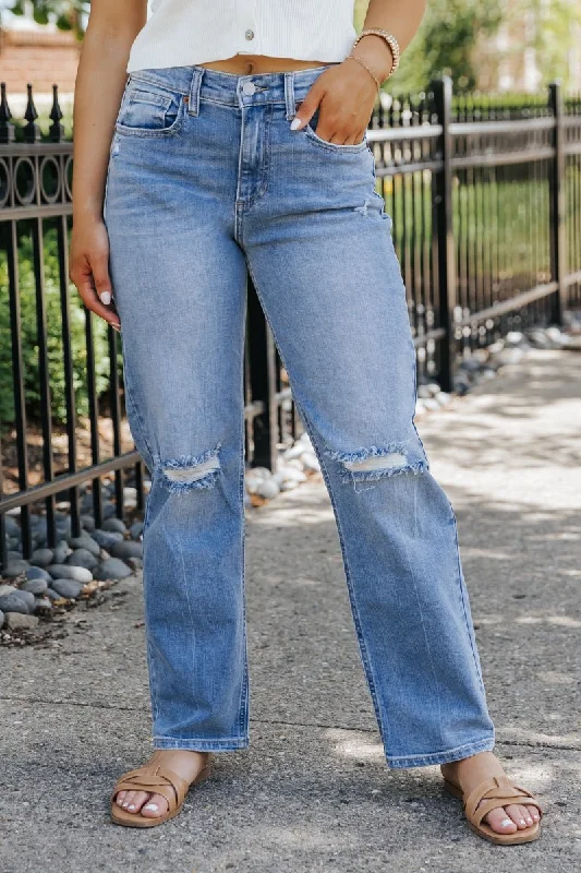 Medium Wash Distressed Straight Leg Jeans