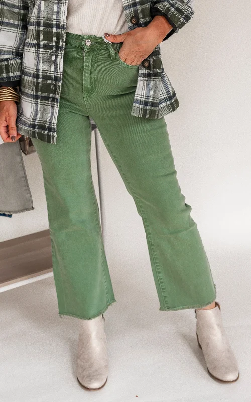 Olive Acid Wash High Waisted Bootcut Denim Jeans | Zenana