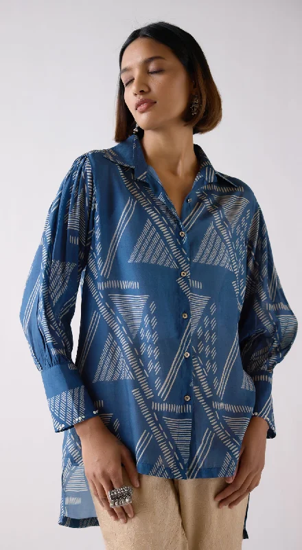 Blue Muslin Abstract Print Shirt