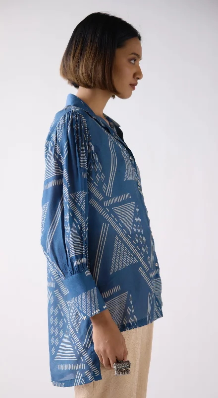 Blue Muslin Abstract Print Shirt