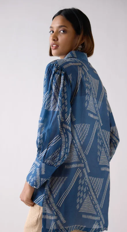 Blue Muslin Abstract Print Shirt