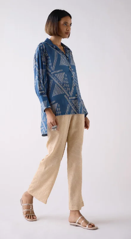 Blue Muslin Abstract Print Shirt