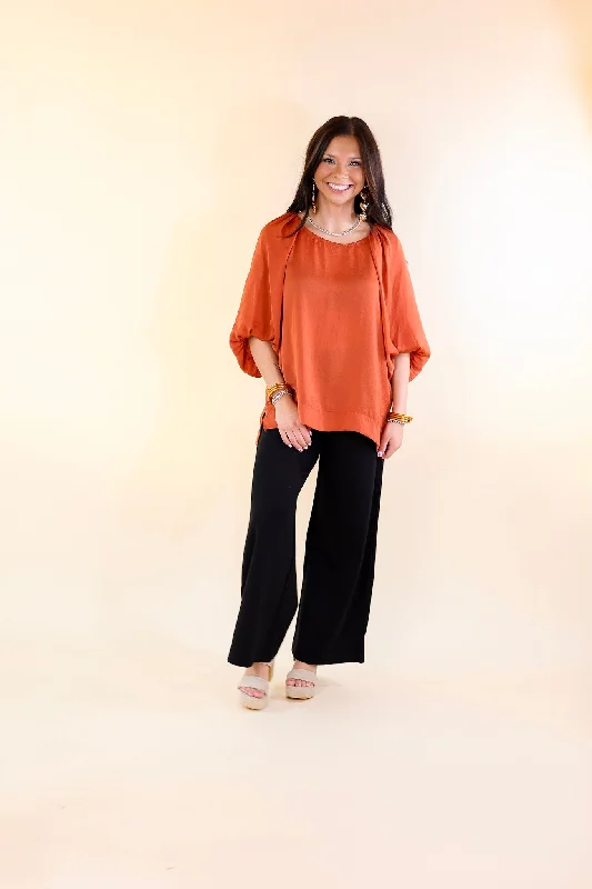 Flash A Smile Half Balloon Sleeve Satin Blouse in Red Orange