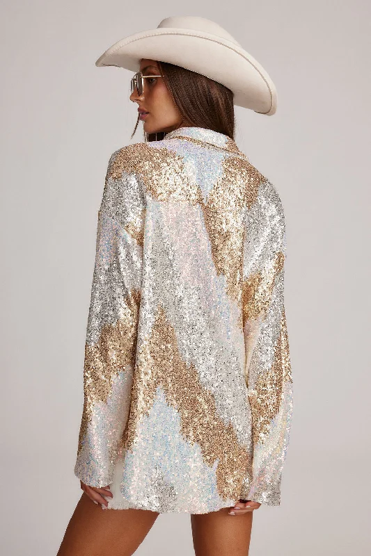 Genevieve Ivory Multi Sequin Button Up