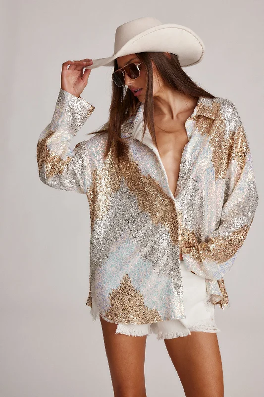 Genevieve Ivory Multi Sequin Button Up