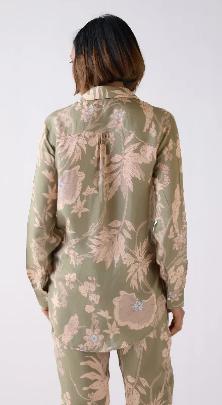 Green Muslin Floral Printed Shirt