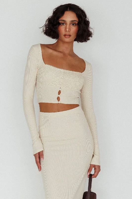 Lauryn Lace Bust Long Sleeve Top Beige