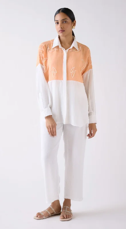 Peach Textured Chiffon Two-Tone Shirt