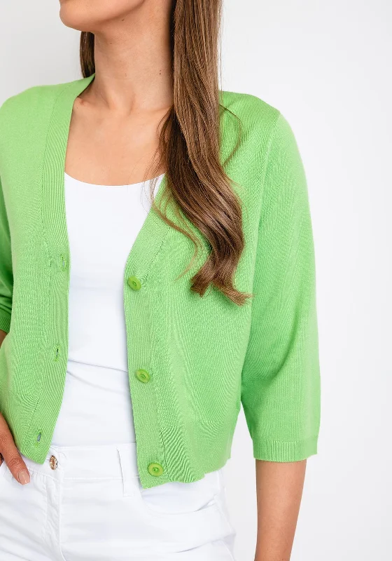 Fransa Fine Knit Cropped Cardigan, Apple Green