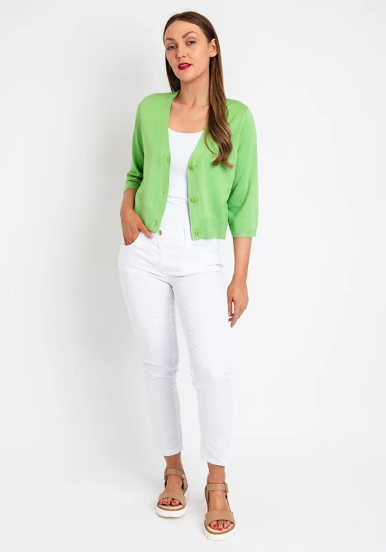 Fransa Fine Knit Cropped Cardigan, Apple Green