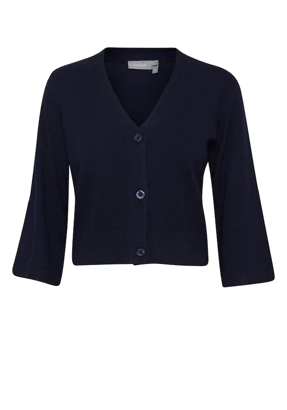 Fransa Knitted Blume Button Cardigan, Navy Blazer