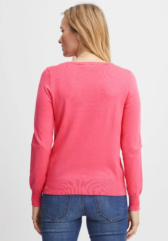 Fransa Basic Button Cardigan, Coral