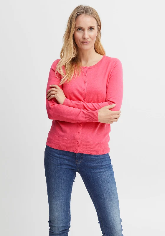 Fransa Basic Button Cardigan, Coral