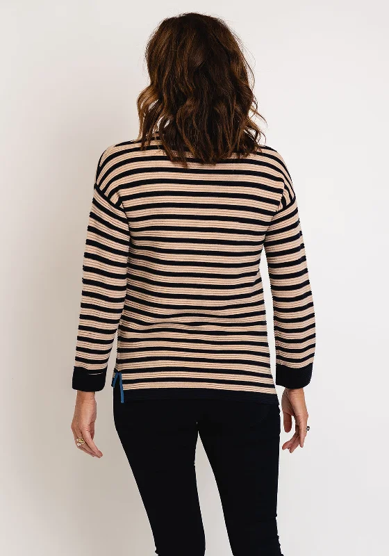 White Stuff Jana Striped Rib Jumper, Navy & Beige