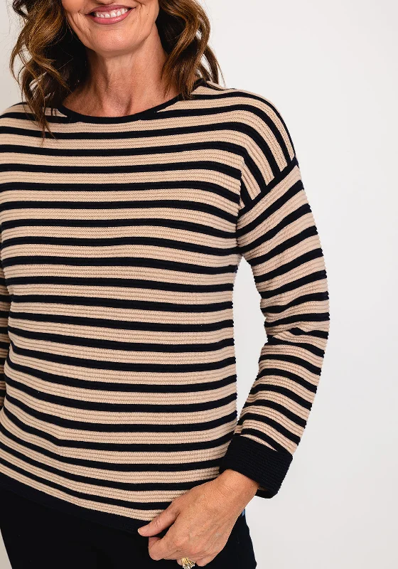 White Stuff Jana Striped Rib Jumper, Navy & Beige