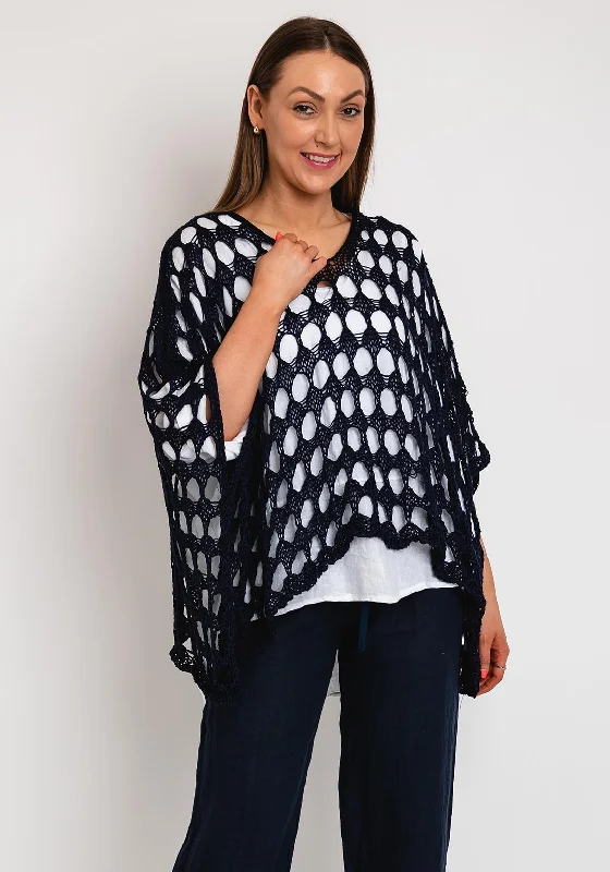 Serafina Collection One Size Crochet Cape, Navy