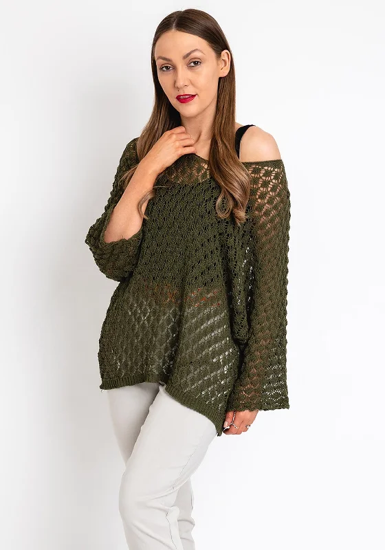 The Serafina Collection One Size Crochet Pullover, Khaki