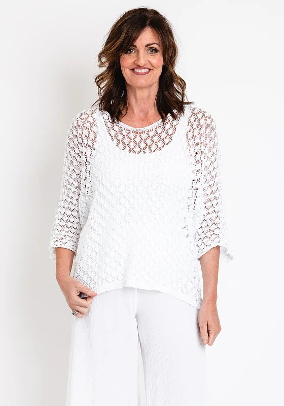 The Serafina Collection One Size Crochet Pullover, White