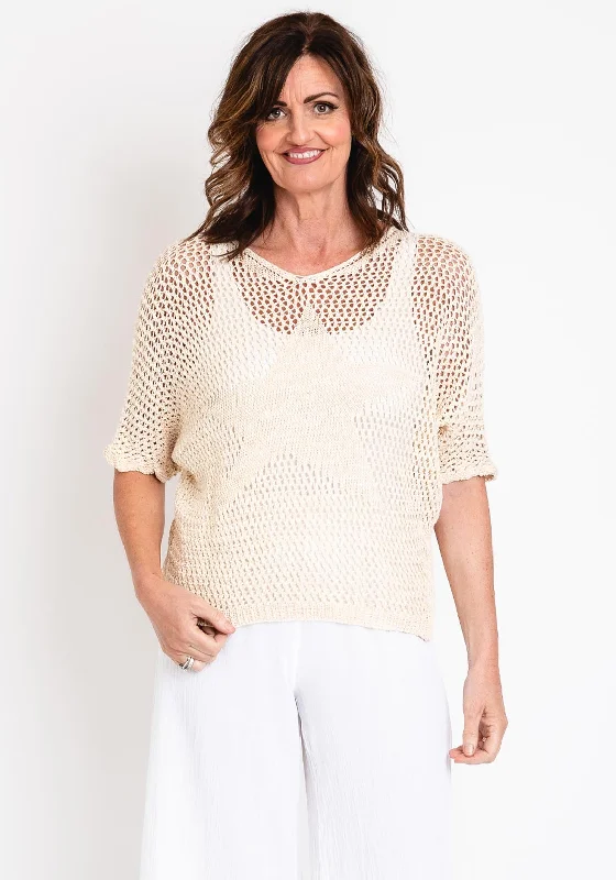 The Serafina Collection One Size Crochet Knit Sweater, Beige