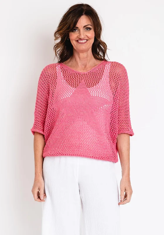 The Serafina Collection One Size Crochet Knit Sweater, Pink