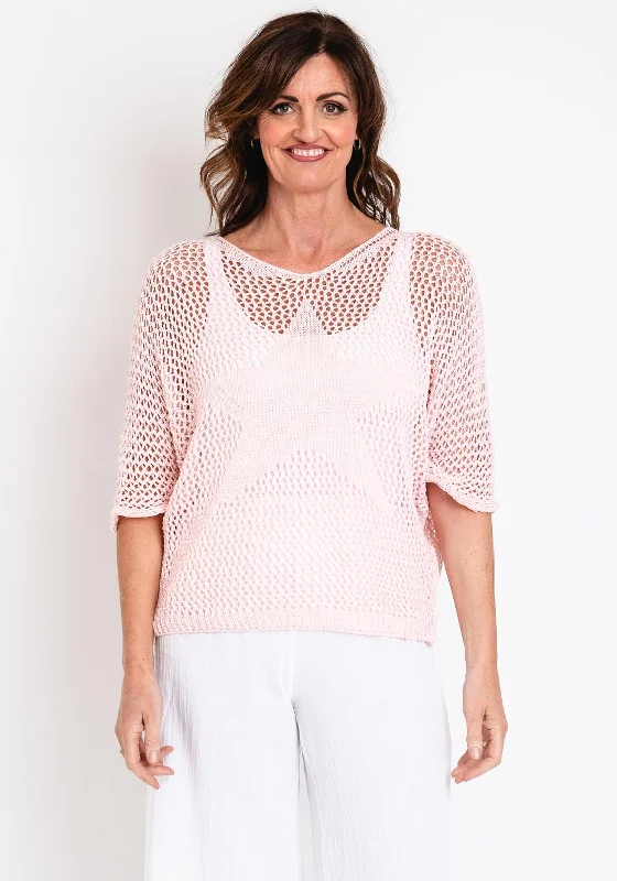 Serafina Collection One Size Crochet Knit Sweater, Pale Pink