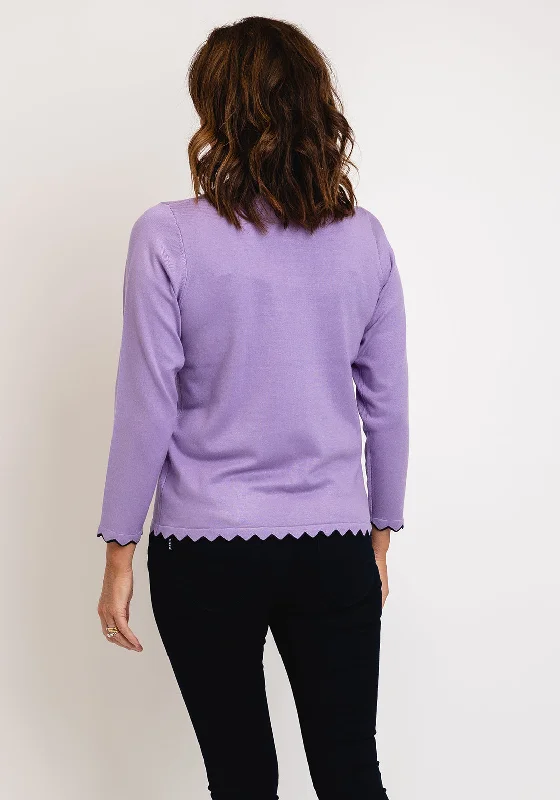 Micha Scallop Trim Cardigan, Lilac