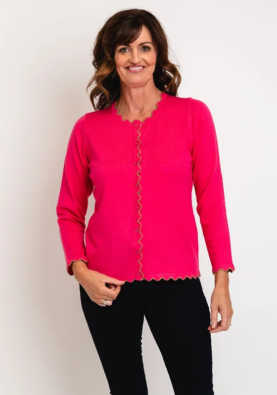 Micha Scallop Trim Cardigan, Hot Pink