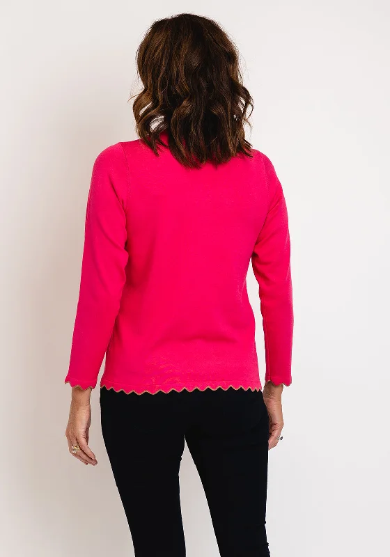 Micha Scallop Trim Cardigan, Hot Pink