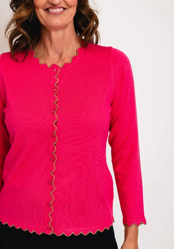 Micha Scallop Trim Cardigan, Hot Pink