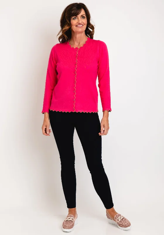 Micha Scallop Trim Cardigan, Hot Pink