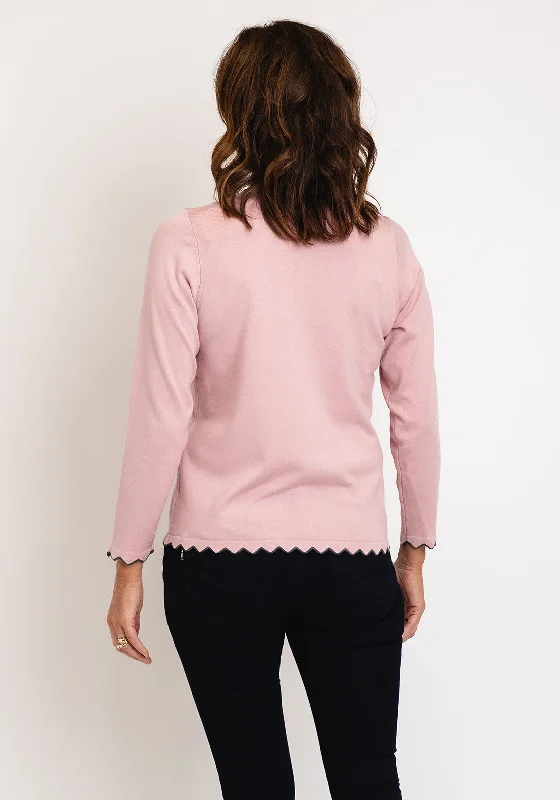 Micha Scallop Trim Cardigan, Dusty Pink