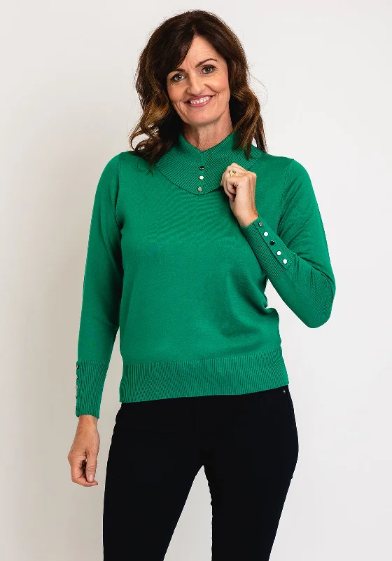 Micha Buttoned Funnel Neck Sweater, Green