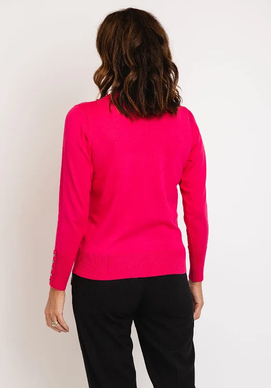 Micha Buttoned Funnel Neck Sweater, Pink