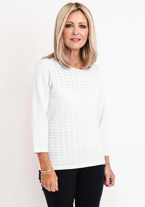 Micha Embroidered Three Quarter Sleeve Sweater, White