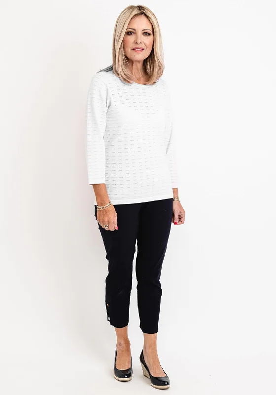 Micha Embroidered Three Quarter Sleeve Sweater, White