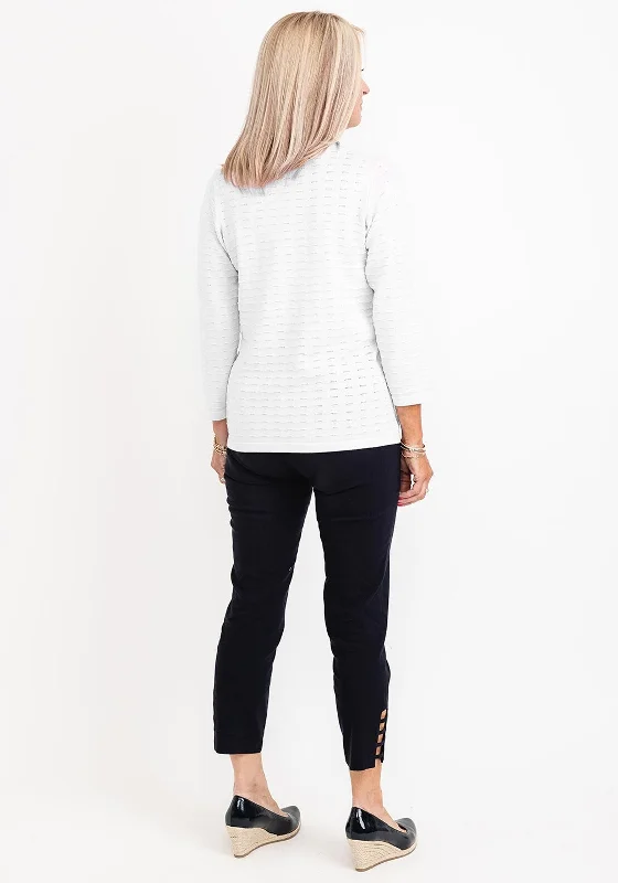 Micha Embroidered Three Quarter Sleeve Sweater, White