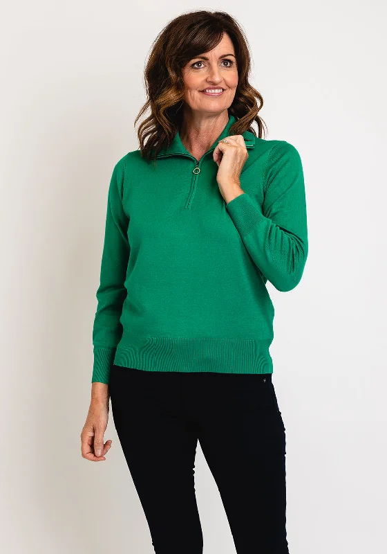 Micha Zip Funnel Neck Sweater, Green