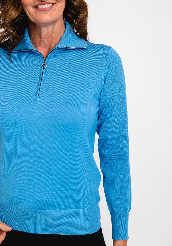 Micha Zip Funnel Neck Sweater, Blue