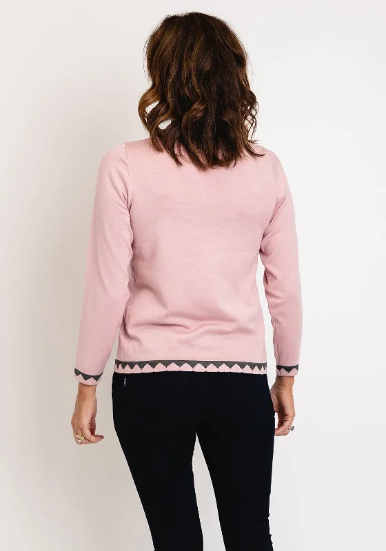 Micha Zig-Zag Trim Knit Sweater, Dusty Rose