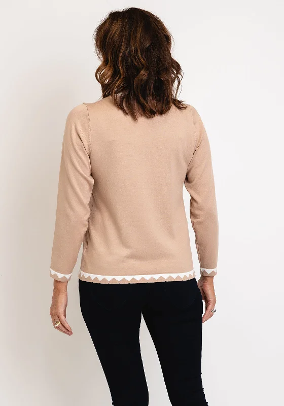 Micha Zig-Zag Trim Knit Sweater, Beige