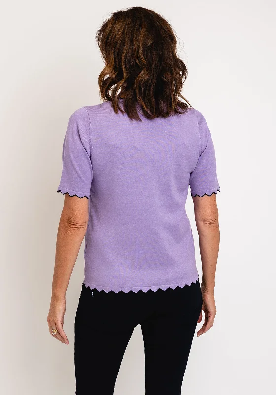 Micha Zig Zag Trim Short Sleeve Sweater, Lilac & Black