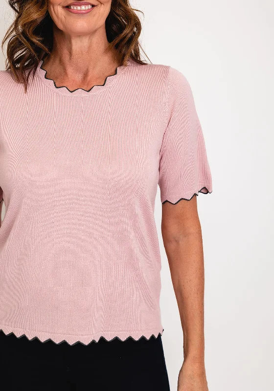 Micha Zig Zag Trim Short Sleeve Sweater, Dusty Pink & Grey