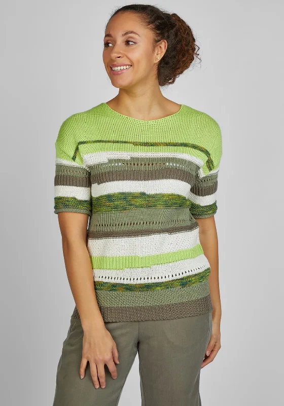 Rabe Striped Knit Short Sleeve Jumper, Green